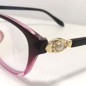 RB3074-濾藍光老花眼鏡-金屬鑲珍珠、水鑽飾片. 上紫下透明.眼鏡批發